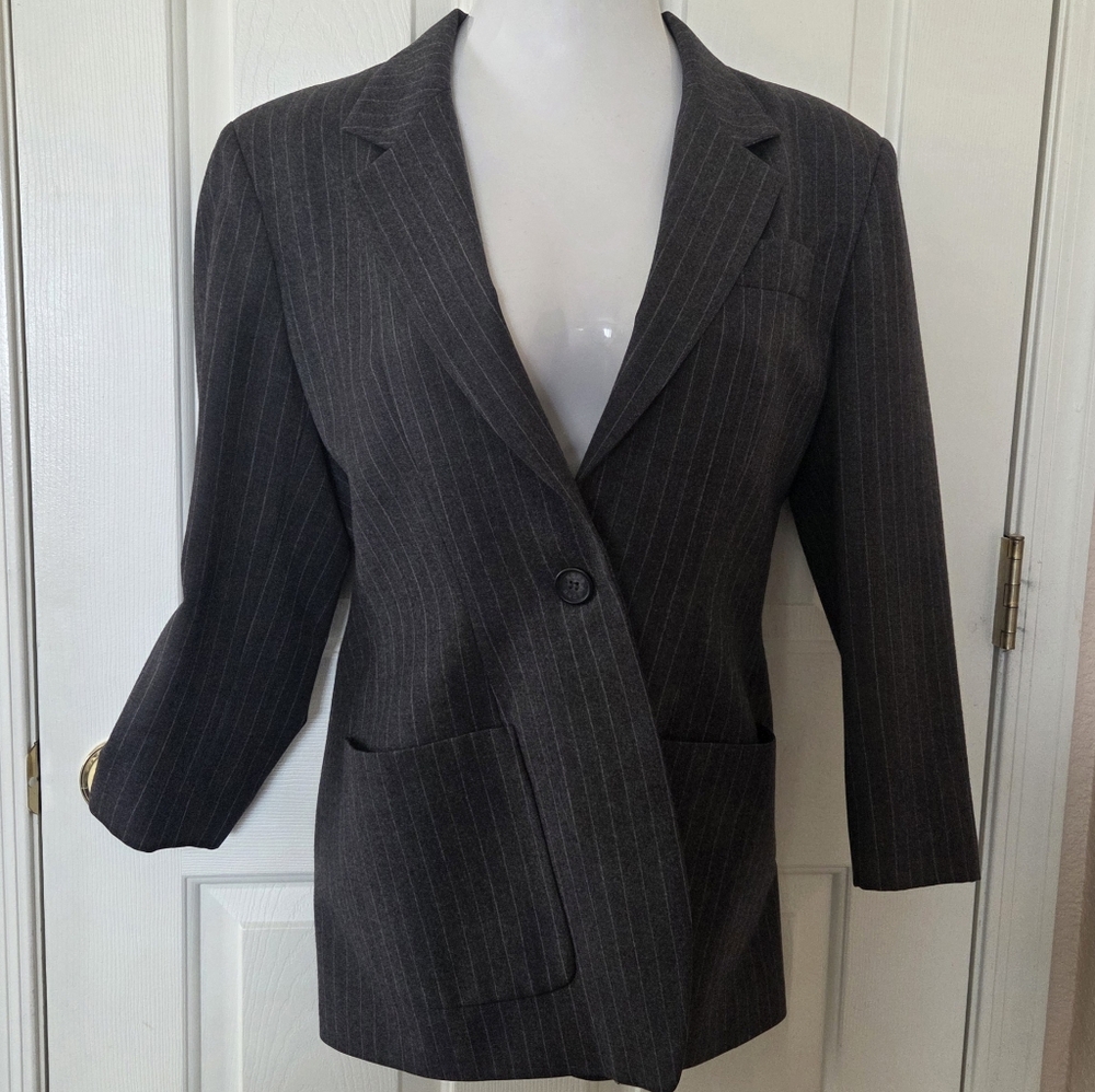 VTG KORS WOOL PINSTRIPE BLAZER Charcoal Gray Size 6